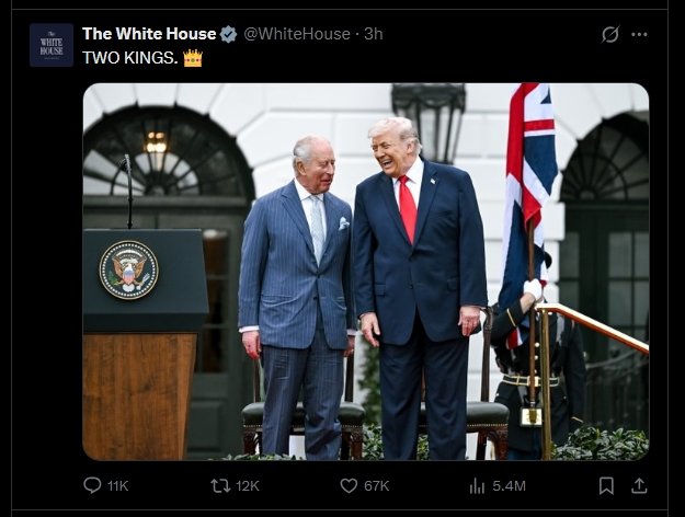 백악관, 英 찰스3세·트럼프 회동 사진에 “두 명의 왕” 논란