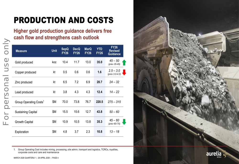 Aurelia Metals Q3 FY26 slides: gold guidance upgraded, cash flow strengthens