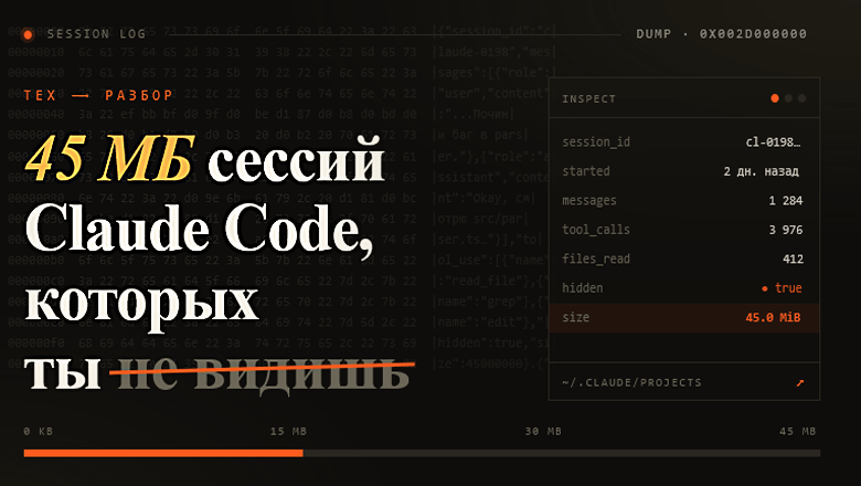45 мегабайт сессий Claude Code, которые ты не видишь