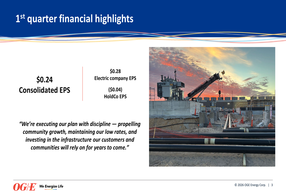OGE Energy Q1 2026 slides: $7.3B investment plan, Google data centers