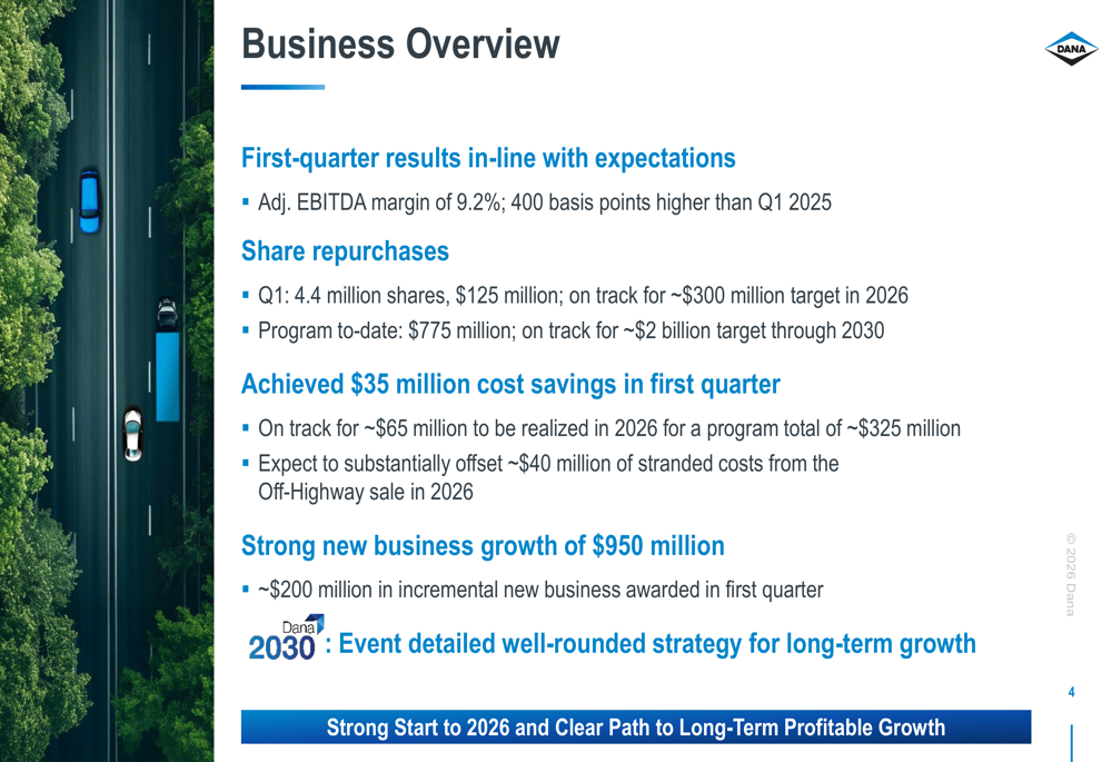 Dana Q1 2026 slides: margin expansion accelerates amid transformation
