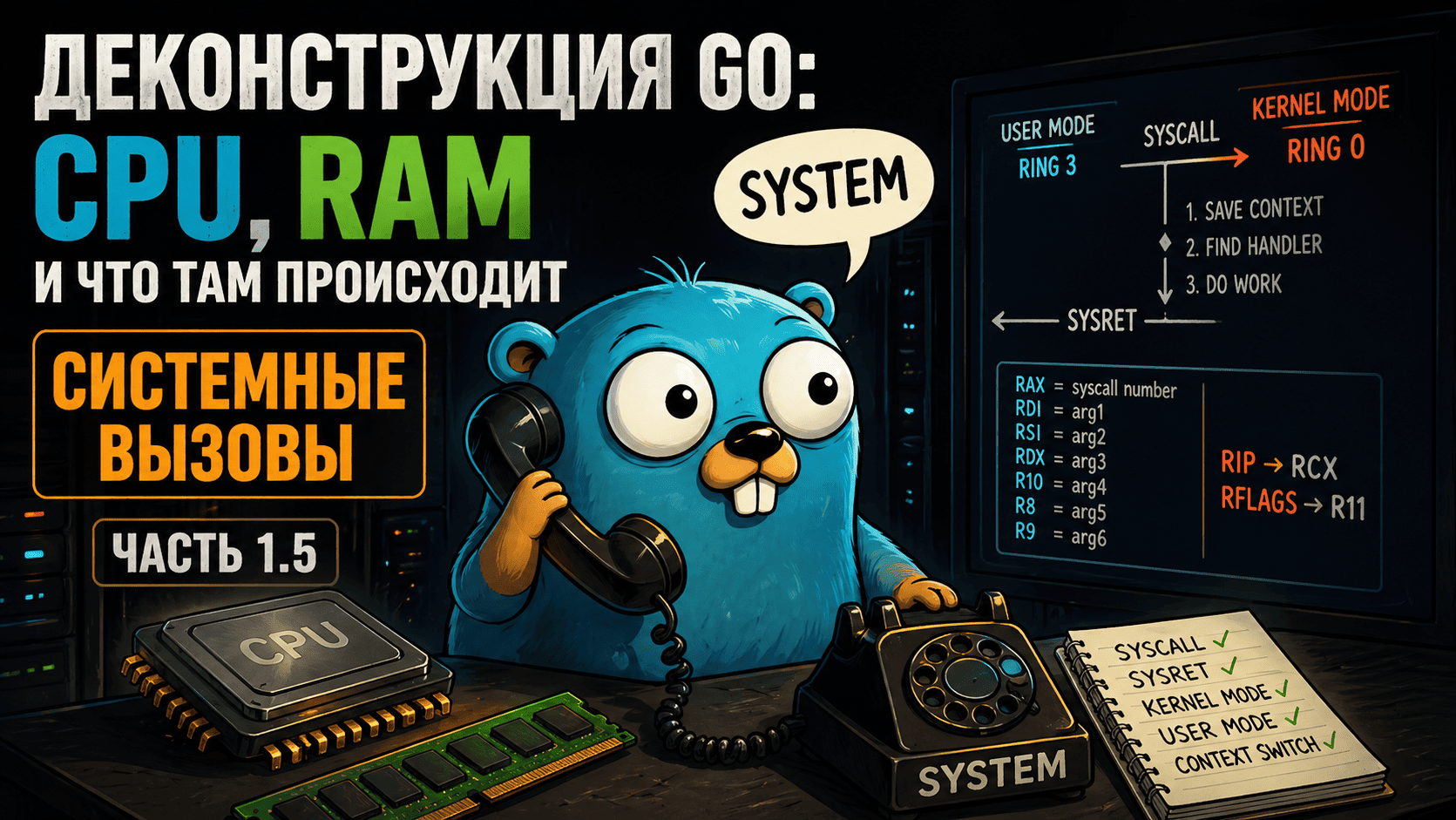 Деконструкция GO: CPU, RAM и что там происходит. Системные вызовы. Часть 1.5