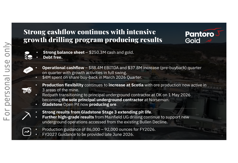 Pantoro Q3 2026 slides: strong cash flow amid operational headwinds