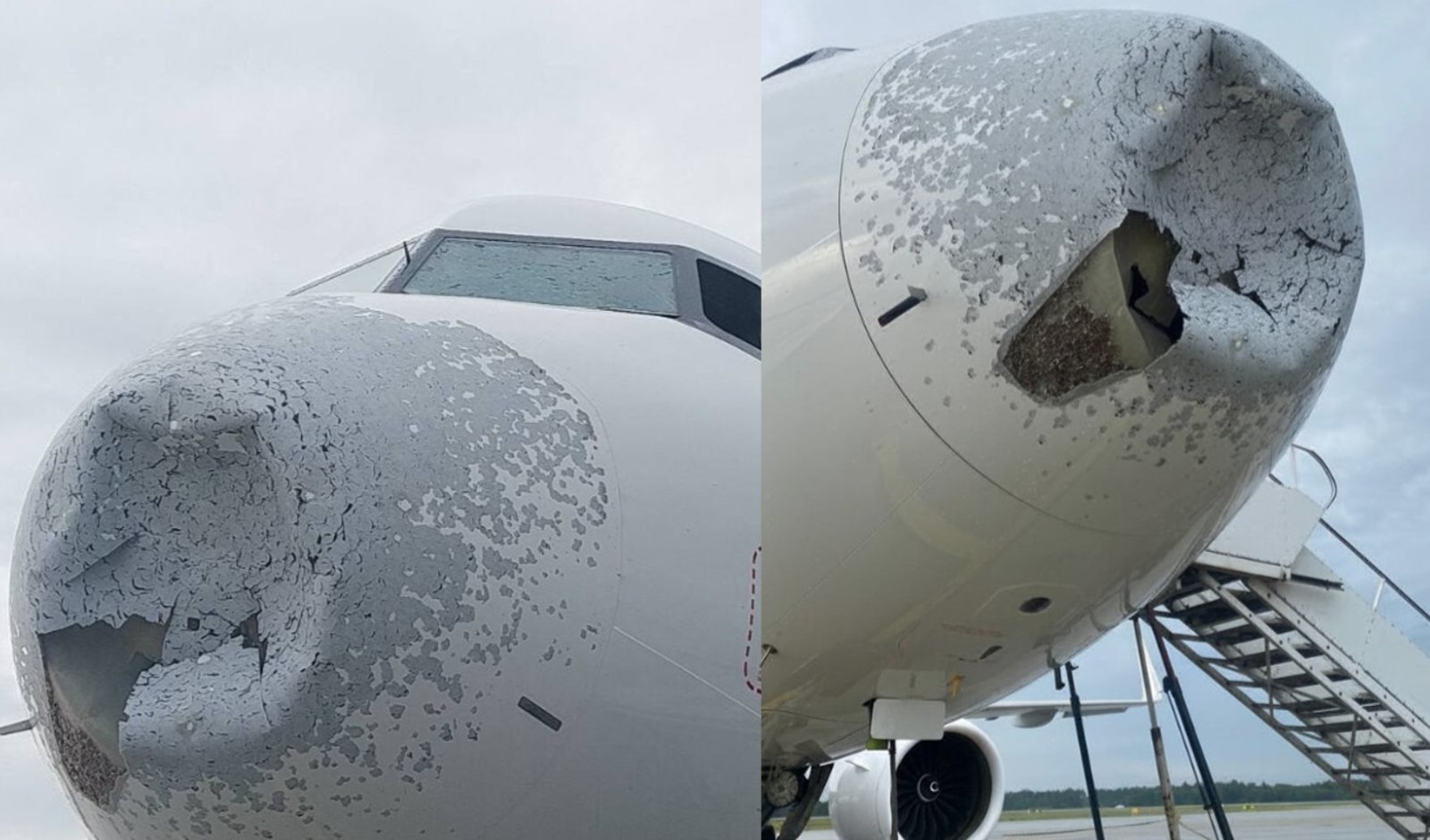 “‘우박 폭풍’에 여객기 긴급 회항”…기체 심하게 찌그러져