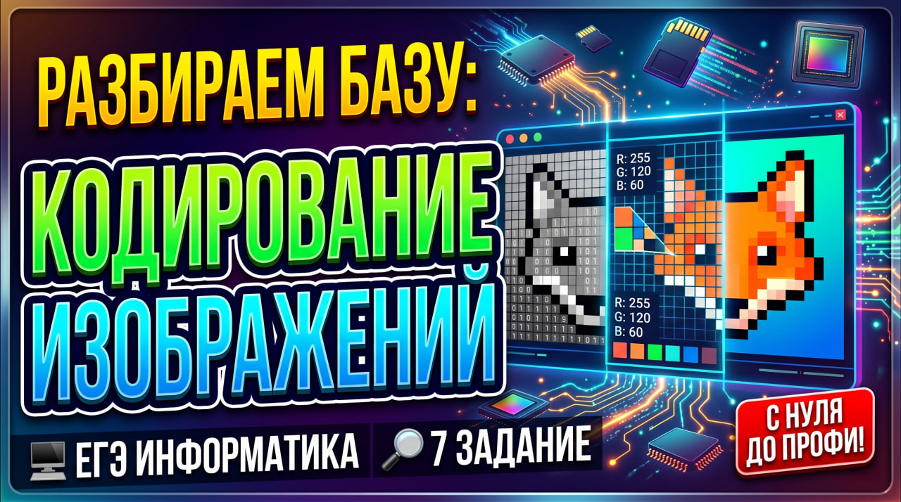 Задание 7 ЕГЭ по информатике: разбираем базу по кодированию изображений с нуля