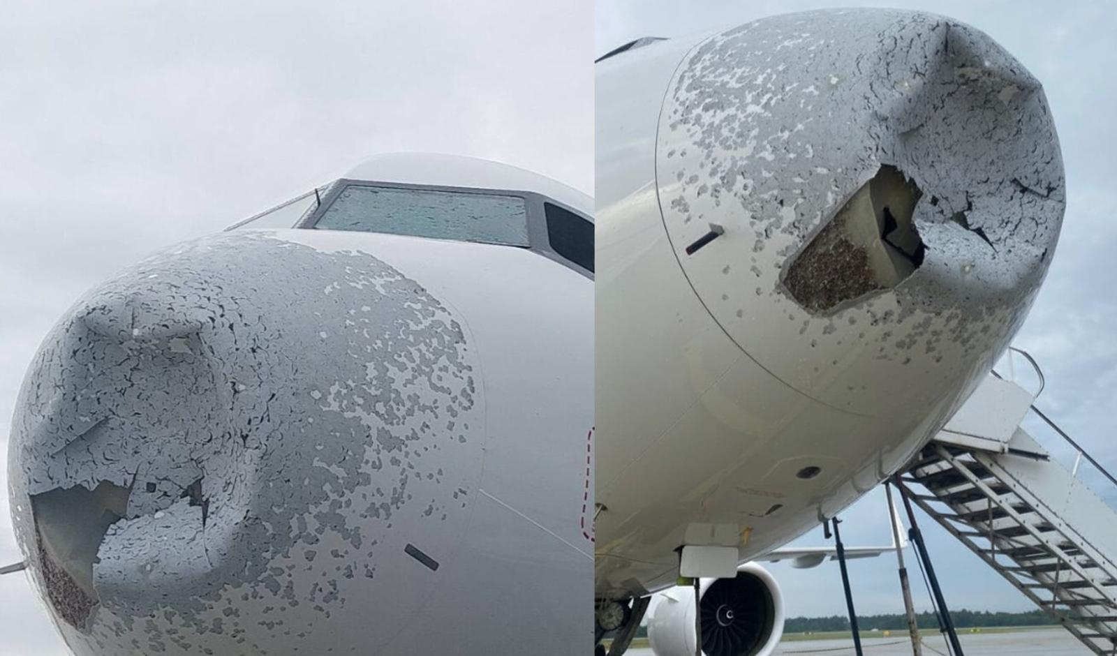 비행중 우박 폭풍에 기수 구멍 뚫렸다…긴급 회항