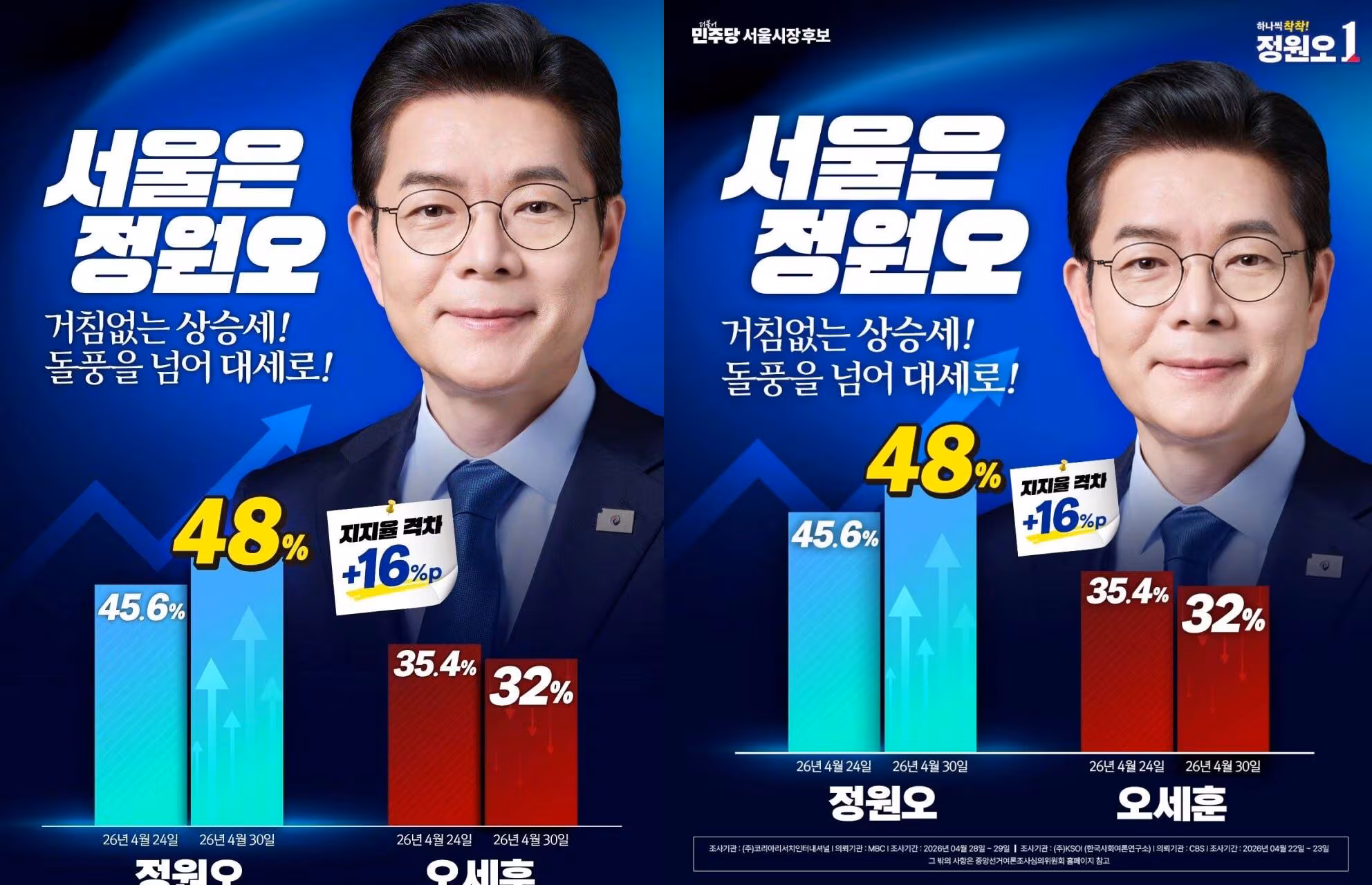 [단독] 정원오 여론조사 홍보물 또 논란…조사 기관·기간 없이 올렸다 삭제
